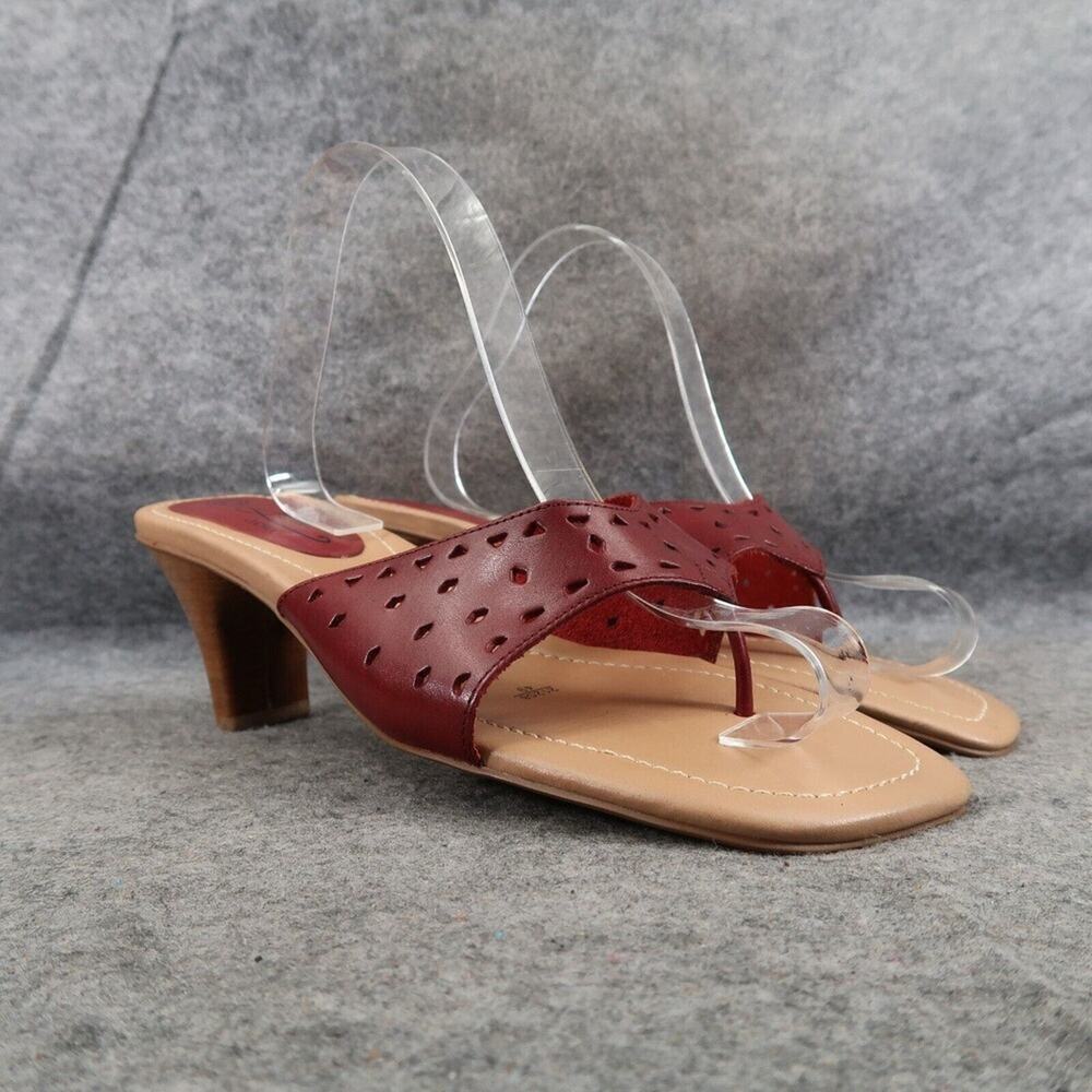 Fioni Shoes Women 10 Sandal Heels Leather Square Toe Slip On Fashion Classic Red
